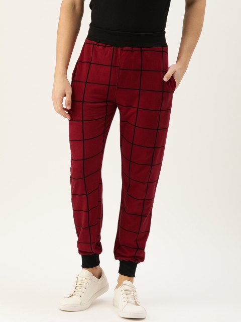 

Rodzen Men Red & Black Checked Straight Fit Casual Joggers