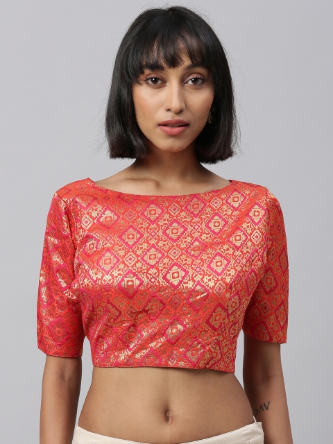 

Amrutam Fab Women Red & Gold-Coloured Woven Design Saree Blouse