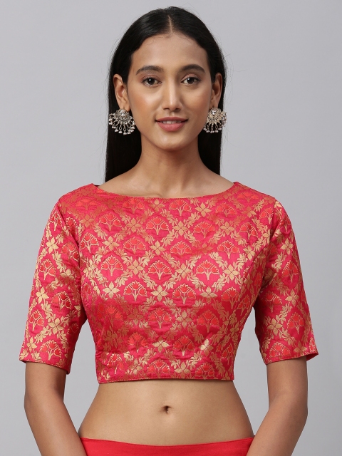 

Amrutam Fab Women Red & Golden Woven Design Jacquard Saree Blouse