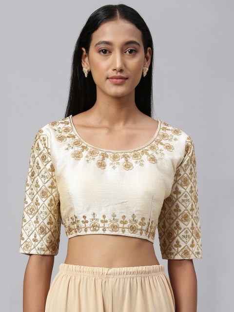 

Amrutam Fab Women Off White & Gold-Toned Embroidered Saree Blouse