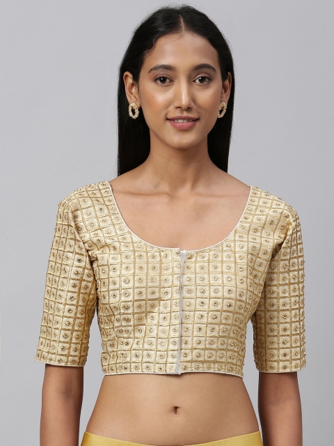 

Amrutam Fab Women Cream-Coloured & Gold-Toned Embroidered Saree Blouse