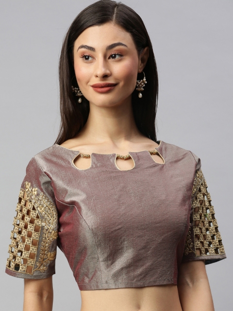 

Amrutam Fab Grey Dual Tone Silk Woven Design Saree Blouse with Zari Detailed Sleeve