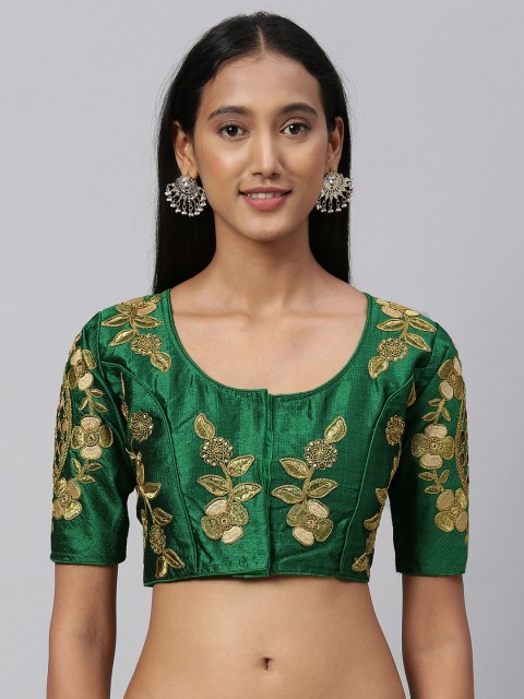 

Amrutam Fab Women Green & Gold-Coloured Embroidered Saree Blouse