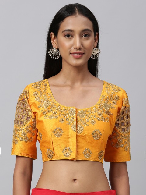 

Amrutam Fab Women Mustard Yellow Embroidered Saree Blouse