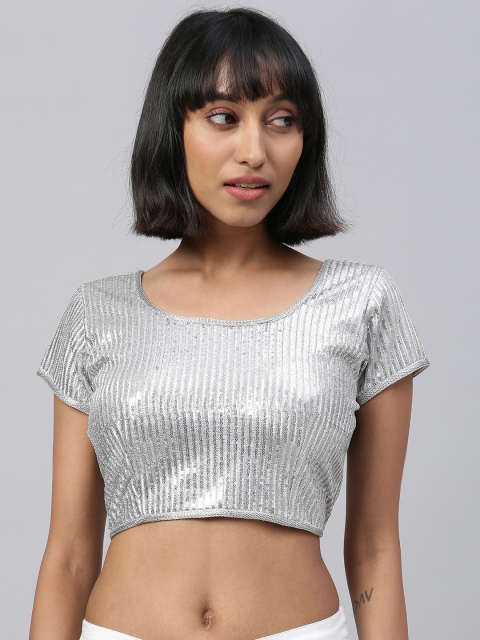 

Amrutam Fab Silver-Toned Embellished Sequinned Saree Blouse