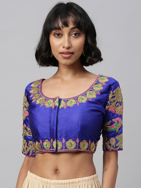 

Amrutam Fab Women Cobalt Blue Embroidered Phantom Silk Blouse