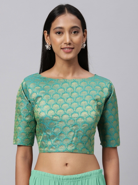 

Amrutam Fab Women Green & Golden Woven Design Jacquard Saree Blouse