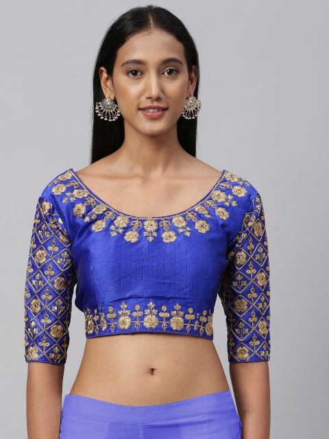 

Amrutam Fab Women Blue & Gold-Toned Embroidered Saree Blouse