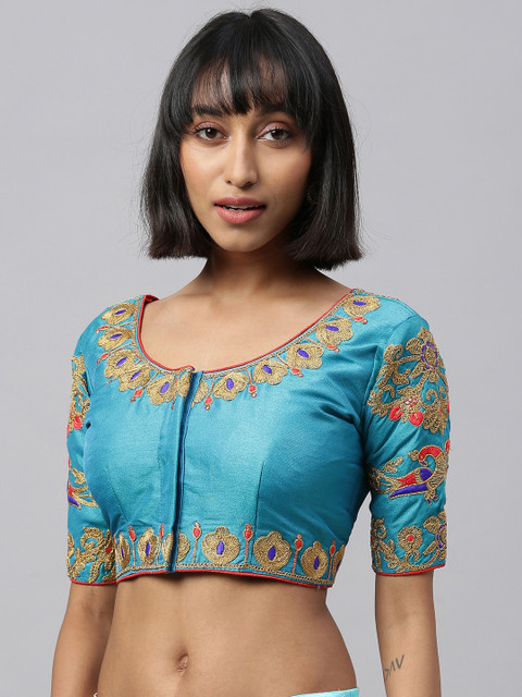 

Amrutam Fab Women Blue & Gold-Toned Embroidered Saree Blouse