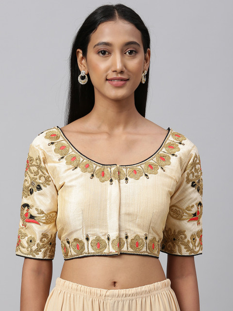 

Amrutam Fab Women Off-White & Gold-Toned Embroidered Saree Blouse