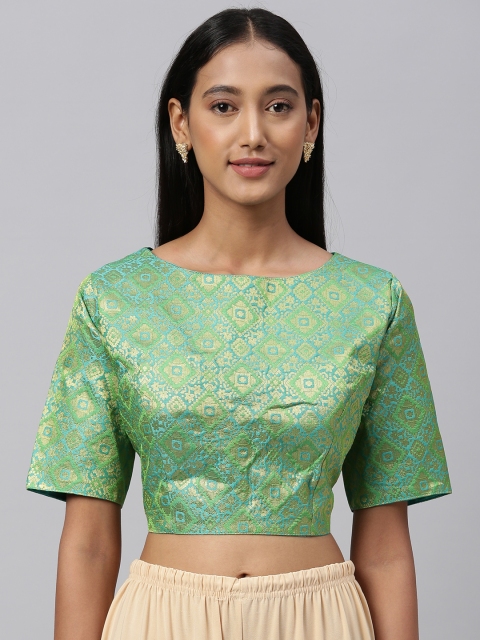 

Amrutam Fab Women Green & Gold-Toned Woven Design Saree Blouse