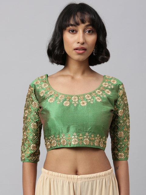 

Amrutam Fab Women Green & Gold-Toned Embroidered Saree Blouse