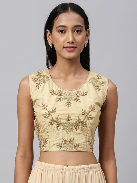 

Amrutam Fab Women Beige Embroidered Saree Blouse