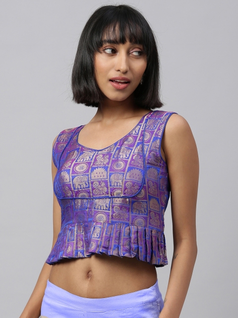 

Amrutam Fab Women Purple & Blue Woven Design Saree Blouse with Pleats