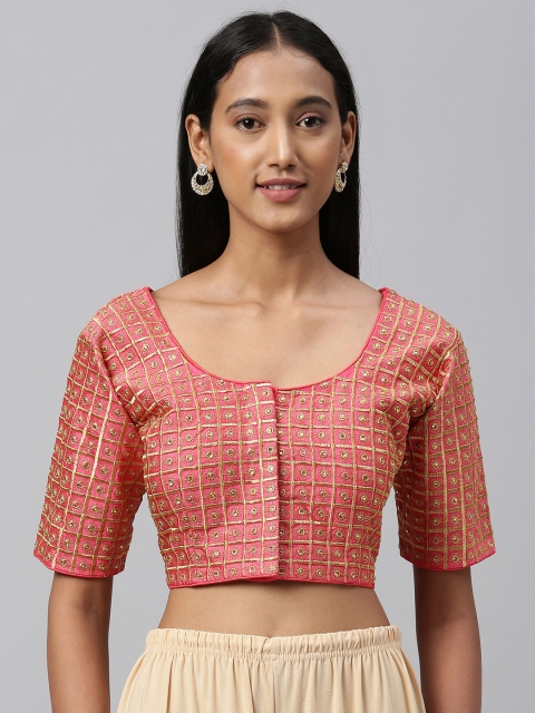 

Amrutam Fab Women Pink & Gold-Toned Embroidered Saree Blouse