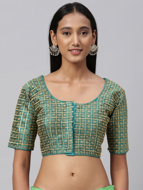 

Amrutam Fab Women Green & Gold-Toned Embroidered Saree Blouse