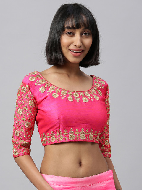 

Amrutam Fab Women Pink & Gold-Toned Embroidered Saree Blouse