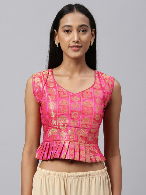 

Amrutam Fab Women Pink Jacquard Silk Blouse