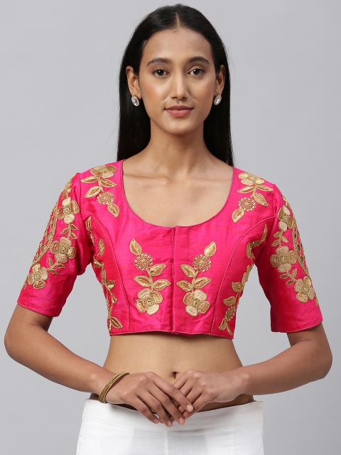 

Amrutam Fab Women Pink & Gold-Coloured Embroidered Saree Blouse