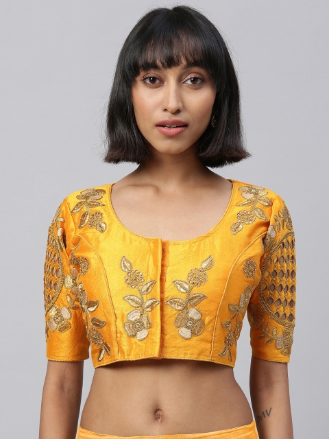 

Amrutam Fab Women Yellow & Gold-Toned Embroidered Saree Blouse