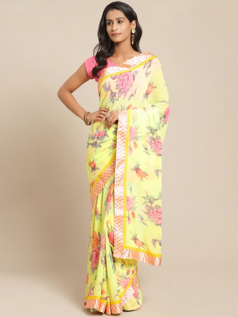

Pisara Lime Green & Pink Floral Printed Saree