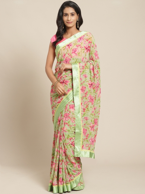 

Pisara Green & Pink Floral Printed Saree
