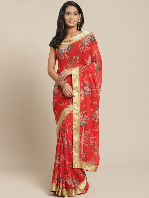

Pisara Red & Pink Floral Print Saree