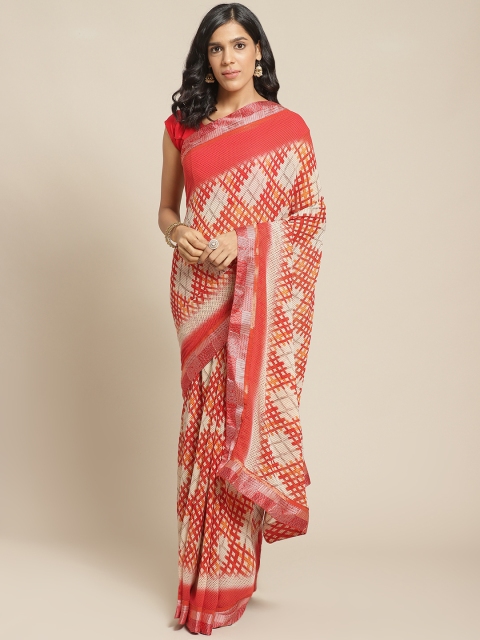 

Pisara Red & Cream-Coloured Printed Saree
