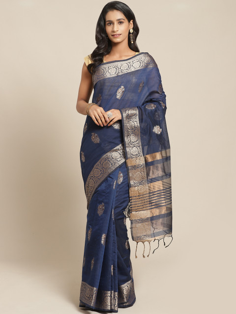 

Pisara Navy Blue & Golden Woven Design Chanderi Saree