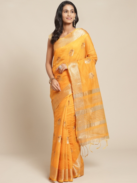 

Pisara Mustard Yellow & Golden Woven Design Chanderi Saree