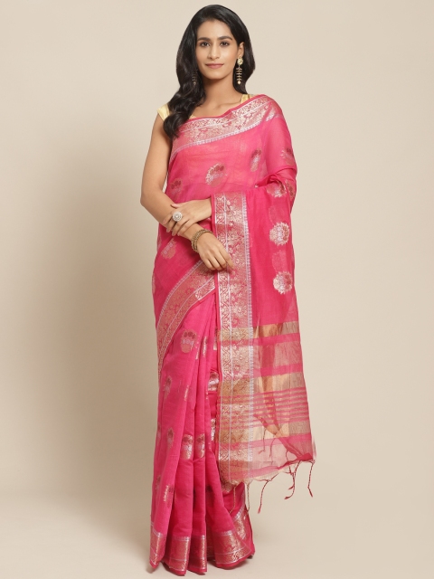 

Pisara Pink & Golden Woven Design Chanderi Saree