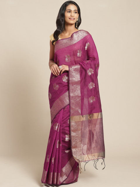 

Pisara Magenta & Golden Woven Design Chanderi Saree