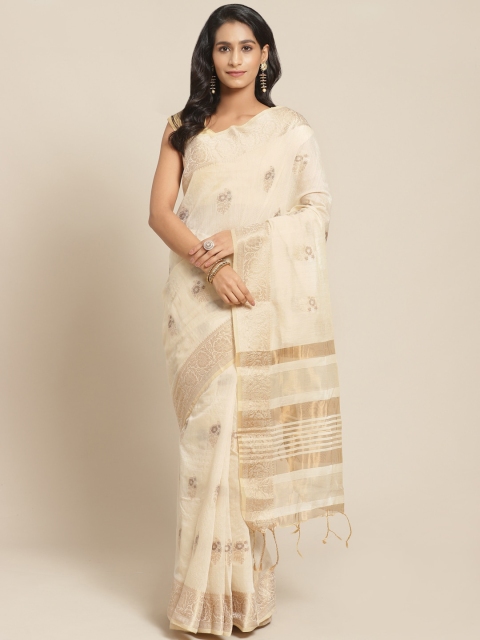 

Pisara Beige & Golden Woven Design Chanderi Saree