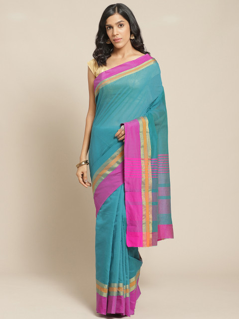 

Pisara Blue & Pink Solid Chanderi Saree