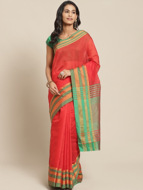 

Pisara Red & Green Solid Chanderi Saree