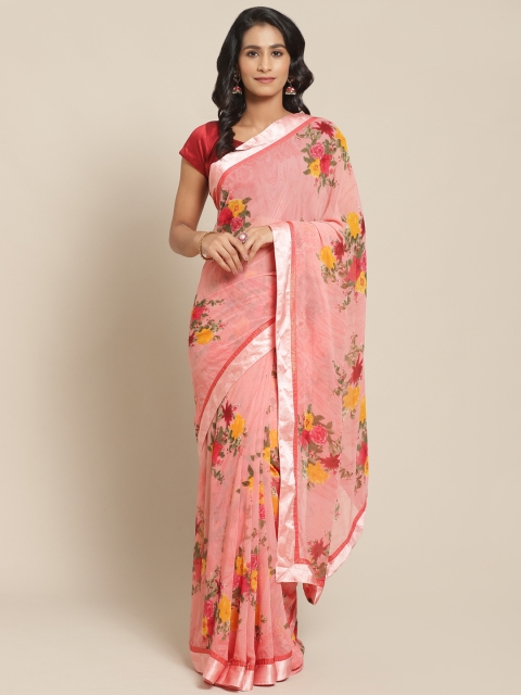 

Pisara Peach-Coloured & Yellow Floral Print Saree