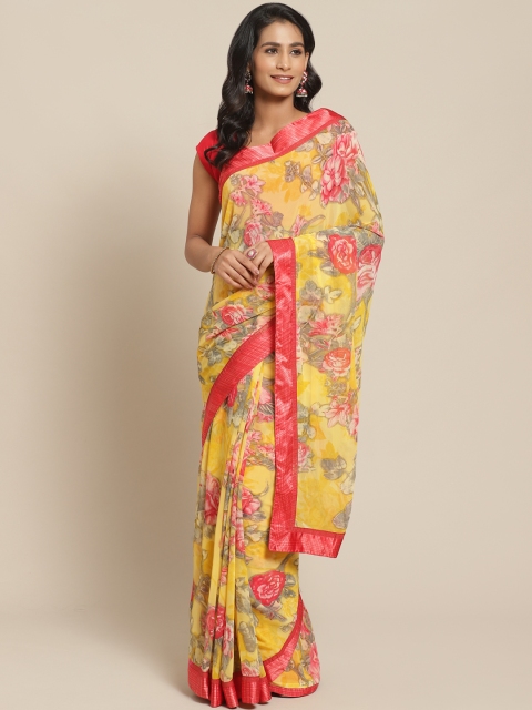 

Pisara Yellow & Pink Floral Print Saree