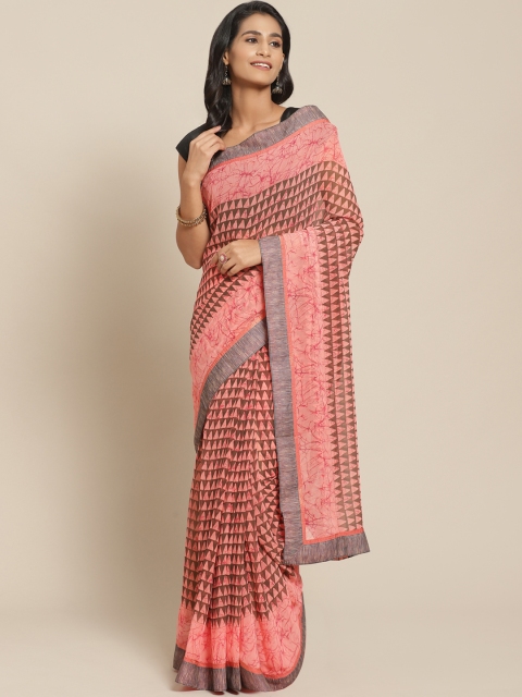 

Pisara Peach-Coloured & Charcoal Grey Printed Saree