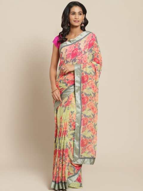 

Pisara Green & Pink Floral Print Saree