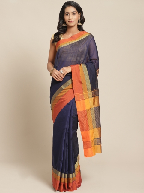 

Pisara Navy Blue & Red Solid Chanderi Saree
