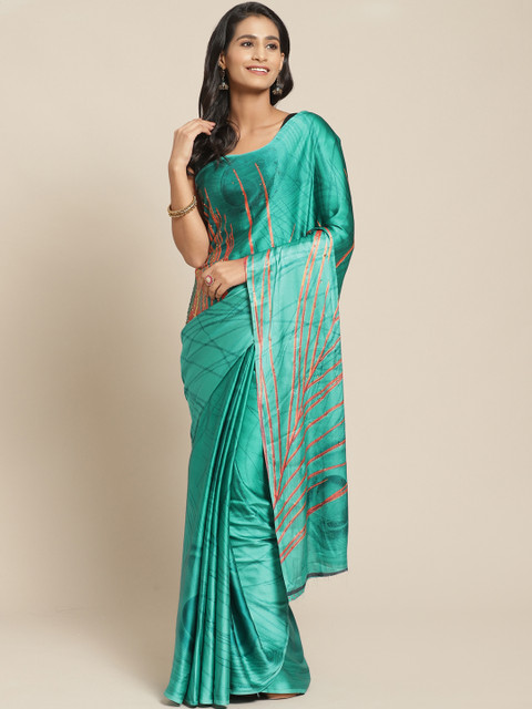 

Pisara Blue & Orange Satin Printed Saree