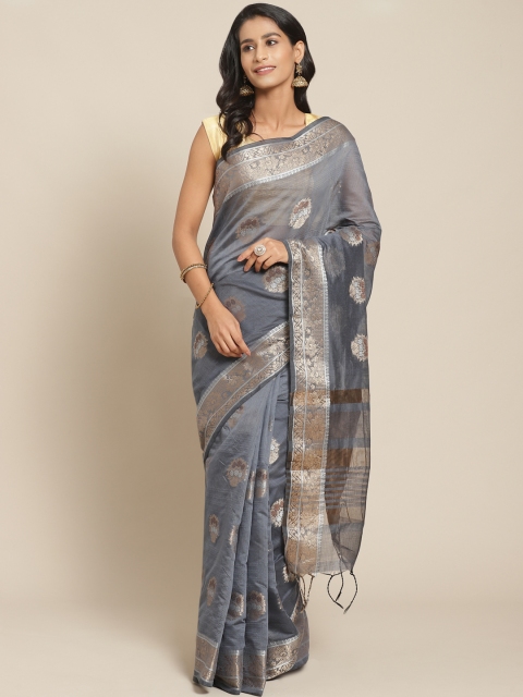 

Pisara Grey & Golden Woven Design Chanderi Saree