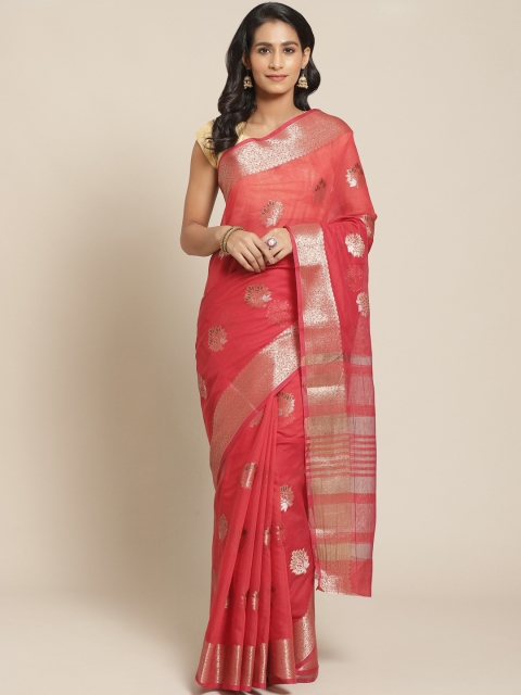 

Pisara Red & Golden Woven Design Chanderi Saree
