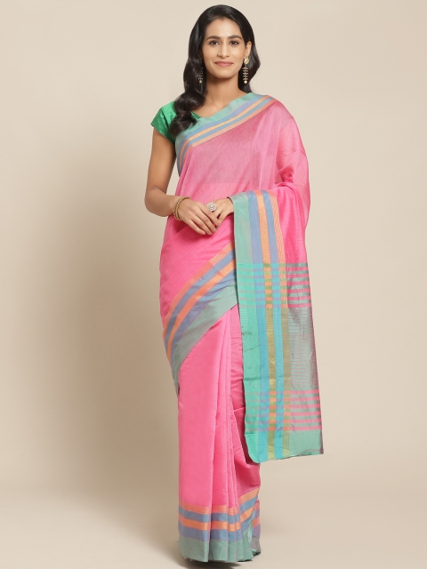 

Pisara Pink & Blue Solid Chanderi Saree