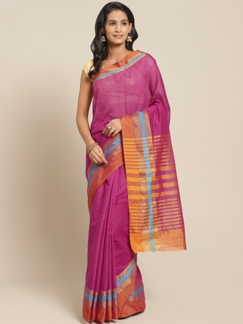 

Pisara Magenta & Orange Solid Chanderi Saree