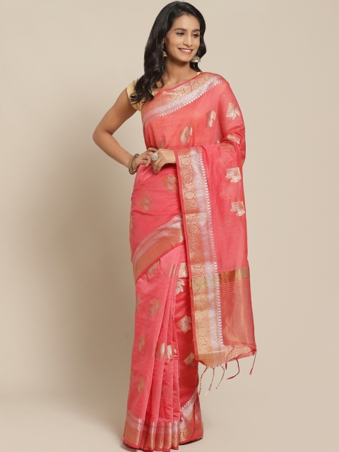 

Pisara Pink & Golden Woven Design Chanderi Saree