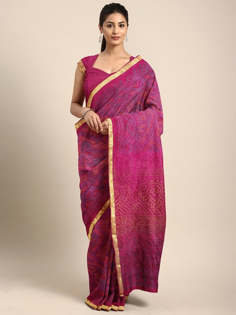 

KALINI Pink Cotton Blend Dyed Bandhani Saree