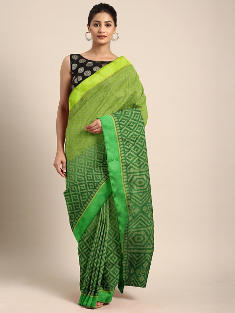 

KALINI Green Cotton Blend Printed Ikat Saree