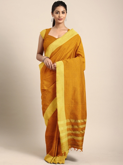 

KALINI Mustard Yellow Pure Cotton Striped Venkatgiri Saree
