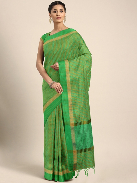 

KALINI Green & Gold-Toned Poly Silk Checked Banarasi Saree